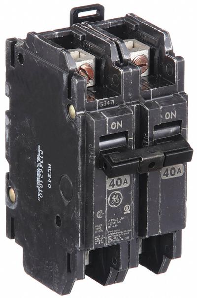 GE Miniature Circuit Breaker: THQC, 40 A, 120/240V AC, Single Phase, 10kA at 120/240V AC - THQC & THHQC Series, Unit-Mount GE Miniature Circuit Breakers