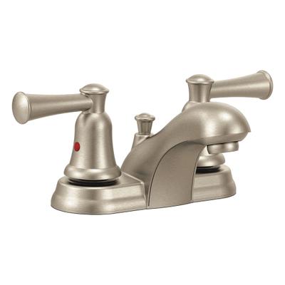 CFG Low Arc Bathroom Faucet: Capstone, Brass, Brushed Nickel Finish, 1.2 gpm Flow Rate - Centerset Handle Bathroom Faucets
