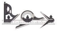 STARRETT Combination Set: Metric/SAE, Steel, Brushed, 11 3/4 in Blade Lg, 1/2 mm/1/32 in Graduations (MPN 9ME-300). Key specifications — attr1182179: Center/Non-Reversible Protractor/Square; attr1182186: 1/32 in; attr1182189: Brushed; attr1182159: STARRETT; attr1182169: Cast Iron.