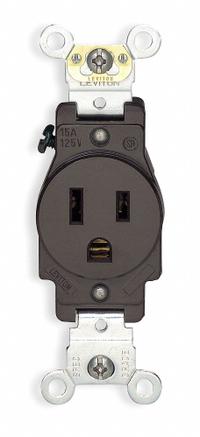 LEVITON Receptacle: Single, 5-15, Brown, 125V AC, 15 A, 2 Pole / 3 Wire (MPN 5261)