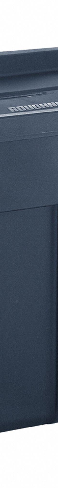 RUBBERMAID Storage Tote: 18 gal, 23 7/8 in x 16 3/8 in x 17 1/2 in, Dark Blue/Metallic Body, Blue (MPN RMRT180000). Key specifications — Material: Plastic; Edge/Corner Design: Rounded; Body Color: Dark Blue/Metallic; Lid Color: Dark Blue/Metallic; Brand: RUBBERMAID; NSF Certified: Not NSF Certified; Nestable: Nesting Capable.