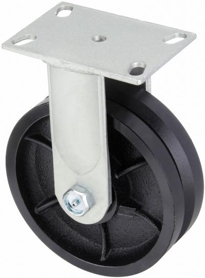 APPROVED VENDOR Plate Caster: Rigid, Iron, 6 in Wheel Dia, 2 in Wheel Wd - V-Groove Track-Wheel Plate Casters
