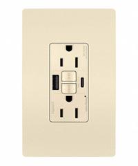 USB Receptacle: 5-15R, Light Almond, 125V AC, 15 A, GFCI (MPN 1597TRUSBACLA). Key specifications — Brand: LEGRAND.