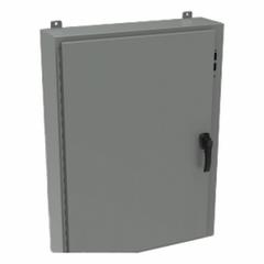 HAMMOND Disconnect Enclosure: NEMA 12/13/4, Powder-Coated Steel, 30 in x 25 in x 12 in, Handle (MPN 1447SE12HK). Key specifications — Brand: HAMMOND; Closure Method: Handle.