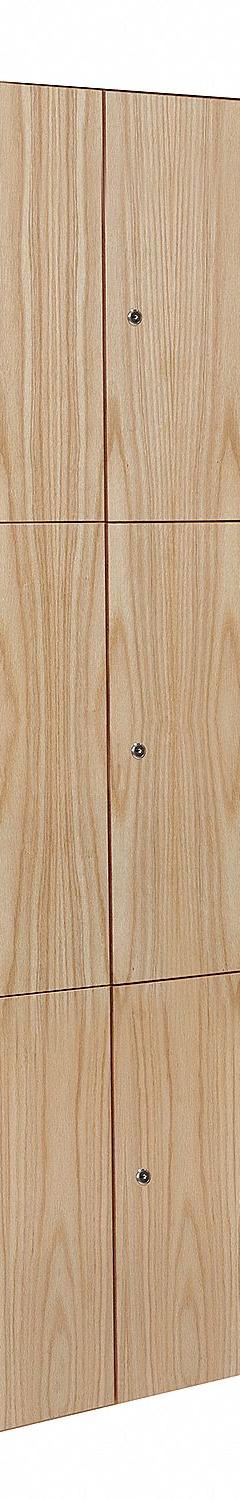 HALLOWELL Wardrobe Locker: 45 in x 18 in x 72 in, Solid, 3 Tiers, 3 Units Wide, Keyed, Light Wood (MPN UW3582-3A-W-RO). Key specifications — attr63993: HALLOWELL; attr64355: Light Wood; attr65028: Solid; attr145898: Plywood; attr64351: Assembled; attr78058: Yes.