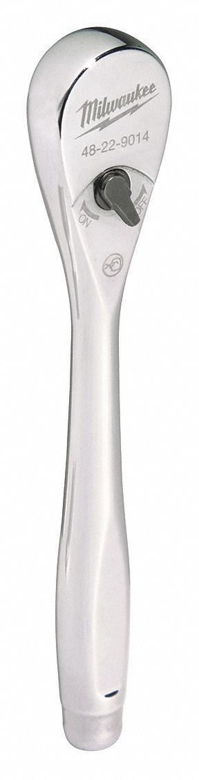 MILWAUKEE Hand Ratchet: Pear, Reversible, 6 in Overall Lg, Chrome, 4° Min Arc Swing - Standard-Head Ratchets