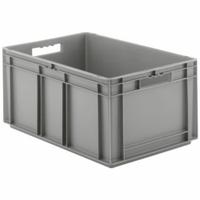 SSI SCHAEFER Straight Wall Tote: 16.8 gal, 23 3/4 in x 15 3/4 in x 12 5/8 in, Stacking Capable, Gray (MPN EF6320.GY1). Key specifications — Material: Plastic; Stackable: Stacking Capable; Brand: SSI SCHAEFER.
