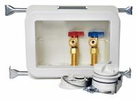 OATEY Outlet Box: PEX 1807, 1/4 in Turn, Adj, 8.33 in Box Wd, 5.5 in Box Ht (MPN 38472). Key specifications — Valve Connection: 1/4 in Turn; Inlet Connection: PEX 1807; Drain Location: Adjustable; Brand: OATEY.