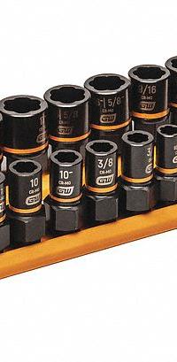 GEARWRENCH Bolt Extractor Set: 1/4 in, 3/8 in Drive Size, 1/4"/7mm - 3/4"/19mm Socket Size Range (MPN 84784). Key specifications — attr1224264: 1/4 in, 3/8 in; attr1224265: 1/4"/7mm - 3/4"/19mm; attr1204208: Rail; attr1204215: GEARWRENCH; attr1204209: 3/8 in.