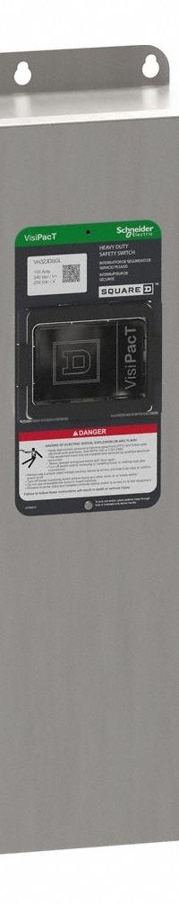 SCHNEIDER Safety Switch: Fusible, 100 A, Three Phase, 240V AC, 304 Stainless Steel, Indoor/Outdoor (MPN VH323DSGL). Key specifications — Brand: SCHNEIDER.
