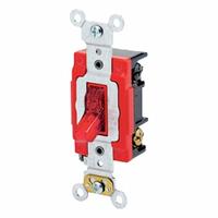 LEVITON Wall Switch: Toggle Switch, 3-Way, Maintained, Red, 277V AC, 20 A (MPN 1223-7PR). Key specifications — Illuminated: Yes.