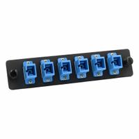 FIBERTRONICS Fiber Optic Adapter Plate: Single Mode, OS2, 6 Fiber Ports, SC, UPC, Simplex, Blue, LGX (MPN LGX-SCSX-6B). Key specifications — Brand: FIBERTRONICS; Connector Type: SC; Port Configuration: Simplex; Color: Blue; Contact Type Finish: UPC.