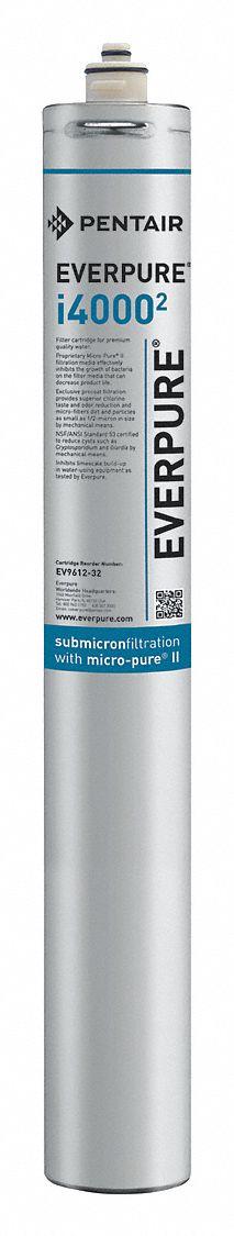 PENTAIR/EVERPURE Quick-Connect Water Filter: 0.5 micron, 1.7 gpm, 25 1/4 in Overall Ht (MPN EV961237-75). Key specifications — Product Type: Quick-Connect Water Filter; Filter Media: Polyphosphate; Brand: PENTAIR/EVERPURE; Reduces: Objectionable Odors.