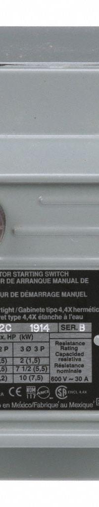 SQUARE D Manual Motor Switch: 3 Poles, 30 A, 4 NEMA Rating, Pilot Light: Red Light (440-600V AC) (MPN 2510KW2C). Key specifications — Brand: SQUARE D; Maximum Voltage Rating: 600V AC; Mounting Style: Surface; Pilot Light: Red Light (440-600V AC); Enclosure Material: Painted Steel.
