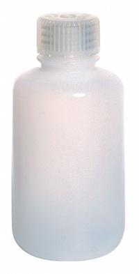 NALGENE Sampling Bottle: HDPE, 4 fl oz, 120 mL, Natural, 24-415 Screw Closure Size, Closure Included (MPN PLA-03152). Key specifications — Body Color: Natural; Closure Attached: Packaged Separately; Brand: NALGENE; Pre-Cleaned: None; Closure Included: Yes.