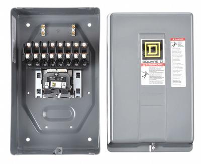 SQUARE D Lighting Magnetic Contactor: 8 Poles, 120V AC, 30 A - Enclosed Electrically Held Lighting Contactors
