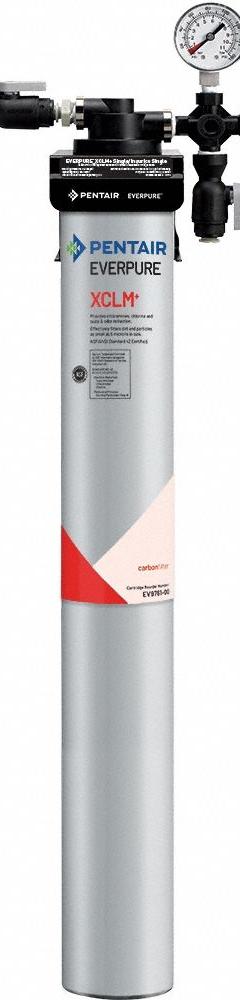 EVERPURE Water Filtration System: 5 micron, 2 gpm, FNPT, 28 1/2 in Overall Ht, 9,300 gal, Carbon (MPN EV976111-75). Key specifications — Brand: EVERPURE; Reduces: Chloramine; Filter Media: Carbon.