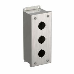 HAMMOND Push Button Enclosure: 30mm, 3 Holes, 304 Stainless Steel, NEMA 3R/4/4X (MPN 1435SSC). Key specifications — attr211299: HAMMOND; attr1043605: Washdown-Corrosion-Resistant.