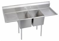 ELKAY Kitchen Sink: 2 Bowls, 43 3/4 in Overall Ht, 70 in Overall Lg, 25 3/4 in Overall Wd (MPN E2C16X20-2-18X). Key specifications — Brand: ELKAY.
