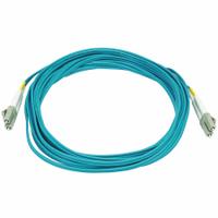 MONOPRICE Fiber Optic Patch Cord: Multi-Mode, 5 m Lg, LC End 1, LC End 2, Aqua, PVC, 2 Fiber Count (MPN 6388). Key specifications — Fire Rating: Riser; Jacket Material: PVC; Number of Fibers: Duplex; Brand: MONOPRICE; _Fiber Optic Cable Style: 50/125µ OM4.