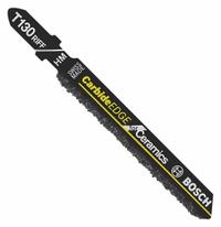 BOSCH Jigsaw Blade: 3 1/4 in Blade Lg, Carbide Grit, Carbide, Rigid for Straight Cuts Cutting Edge (MPN T130RF1). Key specifications — attr1097716: Solid Stock; attr1097715: Carbide Grit; attr1097721: Carbide; attr1097728: BOSCH.