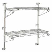 METRO Wire Wall Shelf: 36 in x 24 in, 2 Shelves, 125 lb Load Capacity per Shelf, Direct, Silver (MPN SW53C-2-2436). Key specifications — Mounting Mechanism: Direct; Material: Steel; Finish: Chrome; Color: Silver; Brand: METRO.