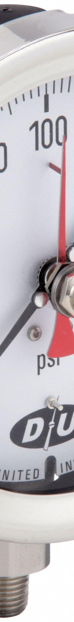 DURO Industrial Pressure Gauge: 0 psi to 200 psi, White, 4 1/2 in Dial, 1/4 in NPT Male, Bottom, 20 (MPN 42070713-MAXHAND). Key specifications — Brand: DURO; Pointer Color: Black; Accuracy: ±0.5%; Dial Color: White; Gauge Wetted Parts: Stainless Steel; Case Material: Stainless Steel; Vibration Resistance Properties: None; Pressure Range: 0 psi to 200 psi.