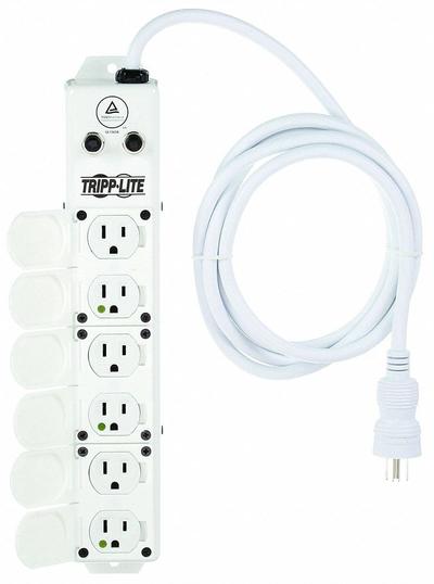 TRIPP LITE Outlet Strip: 6 Outlets, 7 ft Cord Lg, 15 A Current, UL 1363A, White, 5-15P - Healthcare Power Strips
