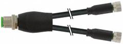 MURRELEKTRONIK Cordset: M12 Male Straight X (2) M8 Female Straight, PUR, Black, 3 m Cable Lg (MPN 7000-40821-6300300). Key specifications — Cable Jacket Color: Black; IP Rating: IP67; Wire Size: 0.25 sq mm; Brand: MURRELEKTRONIK.
