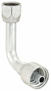 AEROQUIP Hydraulic Crimp Fitting: Steel x Steel, 90° Elbow, -6 For Hose Dash Size, JIC x Crimp (MPN 1AA8FJC6). Key specifications — Fitting Gender: Female x Genderless; Fitting Connection Type: JIC x Crimp; Thread Size: 3/4"-16; For Hose Dash Size: -6; Brand: AEROQUIP.