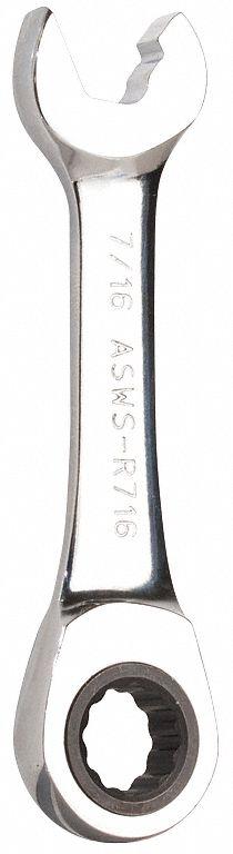 JONARD TOOLS Combination Wrench: Alloy Steel, Chrome, 7/16 in Head Size - SAE 12-Point Ratcheting Combination Wrenches