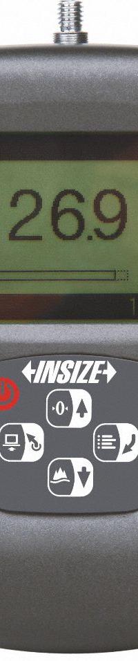 INSIZE Digital Force Gauge: 110 lbf Max Force Measured, 0 lbf Min Force Measured, Higher Resolution (MPN ISF-1DF500). Key specifications — attr1002785: N; attr1002770: LCD; attr1002779: AC/DC Adapter; attr1002768: INSIZE; attr1002775: +/-0.3% of Load Capacity; attr1034780: Not Included; attr1034781: Higher Resolution.
