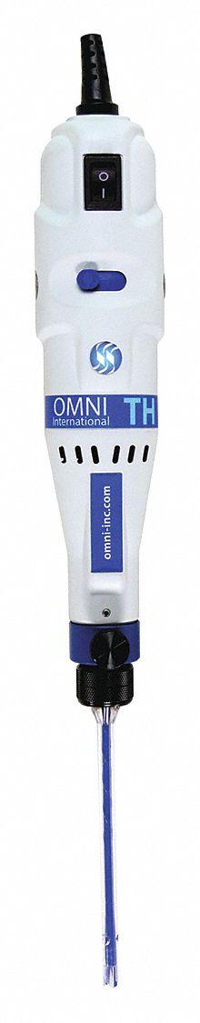 OMNI INTERNATIONAL Homogenizer: Handheld, 5,000 RPM to 35,000 RPM, 0.2 hp Horsepower, Std Plug (MPN TH115). Key specifications — Brand: OMNI INTERNATIONAL; Mounting Type: Handheld; Includes: Sample Pack of Omni Tip Plastic Probes.