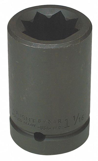 WRIGHT Impact Socket: 1 in Drive Size, SAE, 1 1/6 in Socket Size, 8-Point, Deep - 1" Drive Impact Sockets