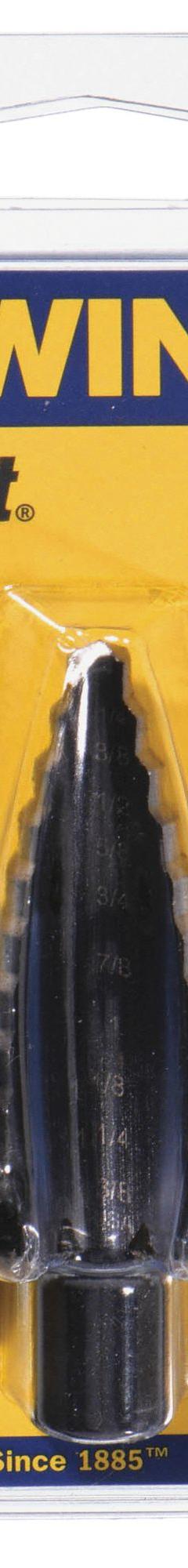 IRWIN Step Drill Bit: 1/4" to 1-3/8", Black Oxide HSS, Hex Shank (MPN 10235). Key specifications — attr1234936: Not Impact Rated.
