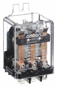 OMRON Flange Mount Relay: Surface (Side Flange) Mounted, 30 A Current Rating, 12V DC, 3PDT (MPN MJN3CF-DC12). Key specifications — Brand: OMRON; Base Type: Octal; Mounting Style: Side Flange; Electrical Connection: Quick-Connect Terminal; Manufacturer Part Number: MJN3CF-DC12; Operating Current: 3 A at 600V AC (Inductive Load); Series: MJN Series.