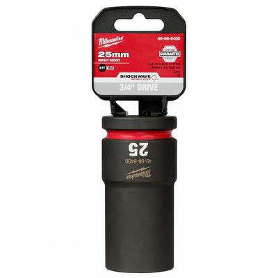 MILWAUKEE Deep Impact Socket: 3/4 in Drive Size, Metric, 25 mm Socket Size, 6-Point - 3/4" Drive Impact Sockets