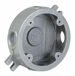 HUBBELL KILLARK Electrical Box: Iron, Round, 1 Gangs, 1/2 in Hub Size, 25 cu in Capacity, Gray (MPN VLJX-1M). Key specifications — Color: Gray; Brand: HUBBELL KILLARK.