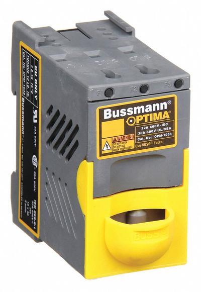 BUSSMANN Fuse Block: Finger-Safe, 3 Pole, 600 V AC, DIN Rail/Panel Mounting - Midget Fuse Blocks
