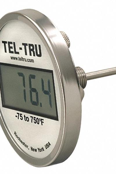 TEL-TRU Digital Thermometer: 9 in Stem Lg - Fixed-Angle General Purpose Digital Thermometers