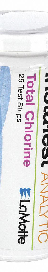 LAMOTTE Test Strips: Total Chlorine, 0 to 10 ppm Total Chlorine, Strip, 25 Tests, 3 in Overall Lg (MPN 2963LR-G). Key specifications — Test Form: Strip; Brand: LAMOTTE; Parameter Measurements Included: 0 to 10 ppm Total Chlorine.