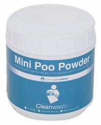 Mini Poo Powder Waste Treatment: Powder, Scoop, 6 1/4 in Overall Lg, 6 1/4 in Overall Wd (MPN D556POW). Key specifications — Material: Powder; Includes: Scoop; Brand: CLEANWASTE; Product Type: Mini Poo Powder Waste Treatment.