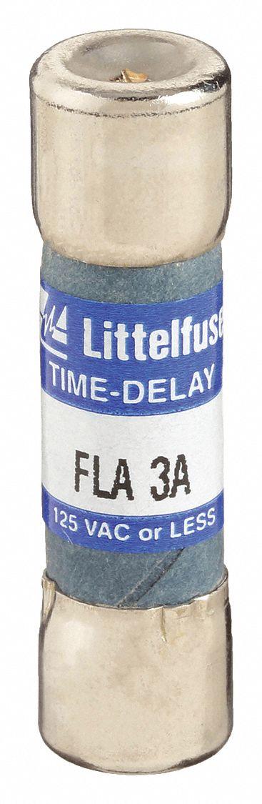 LITTELFUSE Fuse: FLA Series, Midget, Time-Delay, 3 A, 125 V AC, 13/32 in x 1 1/2 in - Time-Delay Cylindrical Fuses