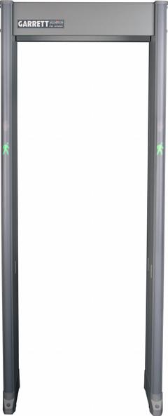 GARRETT METAL DETECTORS Walk-Through Metal Detector: 33 Zones, 87 in x 35 in x 23 in (MPN 1168414). Key specifications — Brand: GARRETT METAL DETECTORS; Alert Type: Light; Power Source: Battery Operated.