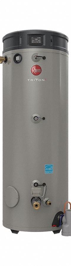 TRITON Commercial Gas Water Heater: Natural Gas, Low NOx, 119 gal, 499,900 BTU/ft/sq ft/hr/° F (MPN GHE119SS-500A / 700629). Key specifications — Display Sell UOM: EA; Market: Commercial; Standards: US CSA (Star); Brand: TRITON; Low NOx: Yes; Water Connection Location: Side; Fuel Type: Natural Gas; Included Valves: Temperature and Pressure Relief.