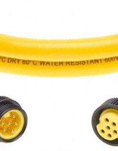 Extension Cordset: 7/8"-16 Male Straight x 7/8"-16 Female Straight, 6 Pins, Yellow, PVC (MPN 116020A01F060). Key specifications — Cable Jacket Color: Yellow; NEMA Rating: 6P; Cable Jacket Material: PVC; IP Rating: IP67; Wire Size: 16 AWG; Brand: BRAD HARRISON.