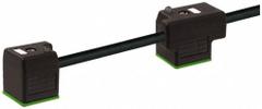 MURRELEKTRONIK Cordset: (2) DIN Form A Female Right Angle x Bare Wire, 3 m Cable Lg, PUR, Black (MPN 7000-58081-6370300). Key specifications — Wire Size: 18 AWG; Brand: MURRELEKTRONIK; Cable Jacket Color: Black; IP Rating: IP67; DIN Connector Spacing: 300 mm.