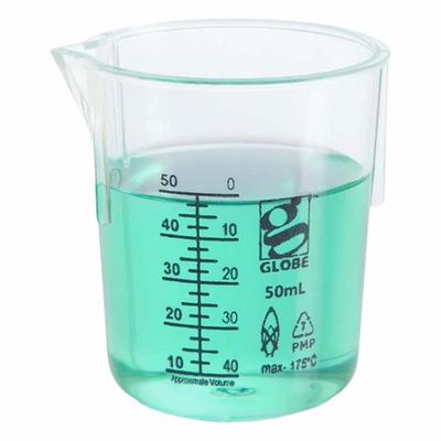 APPROVED VENDOR Beaker: Low Form, Printed Graduation, Polymethylpentene, Clear, 50 mL - Low Form Plastic Beakers Without Handles