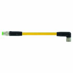 Cordset: M8 Male Straight X M8 Female Right Angle, 3 Pins, Yellow, PVC, 10 m Cable Lg (MPN 7000-88021-0101000). Key specifications — Cable Jacket Color: Yellow; End 1 Mounting Orientation: Straight; End 1 Gender: Male; End 1 Connection Type: M8; Cable Jacket Material: PVC; Brand: MURRELEKTRONIK; IP Rating: IP66K; End 2 Connection Type: M8.