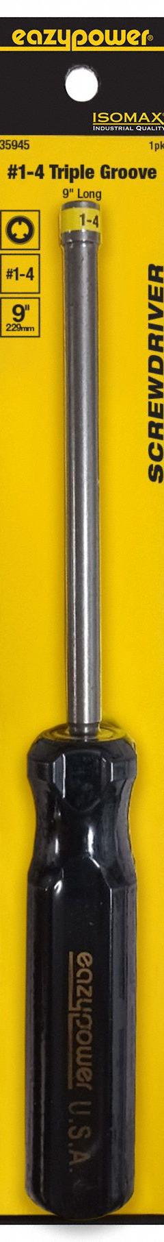 EAZYPOWER Screwdriver: Triple Groove Series, Steel, #4-5 Tip Size, 5 in Shank Lg, 9 in Overall Lg (MPN 35945). Key specifications — attr1205107: #4-5; attr1205112: EAZYPOWER.